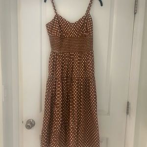 J Crew Derby Pretty Woman Smocked Brown White polka dot fit flare dress size 6
